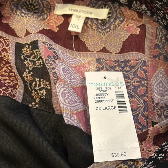 2/$50 MAURICES Pink Patchwork Button Front Bell Sleeve Blouse Size XXL - Picture 8 of 9